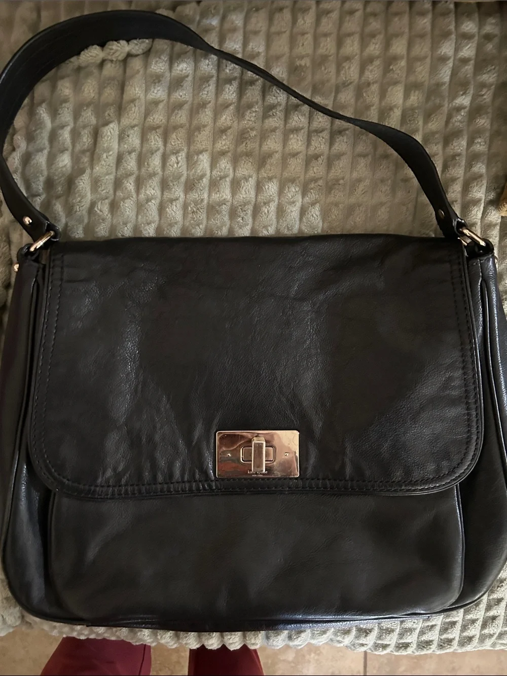 kate spade Black Leather Satchel with Gold Tone Hardware